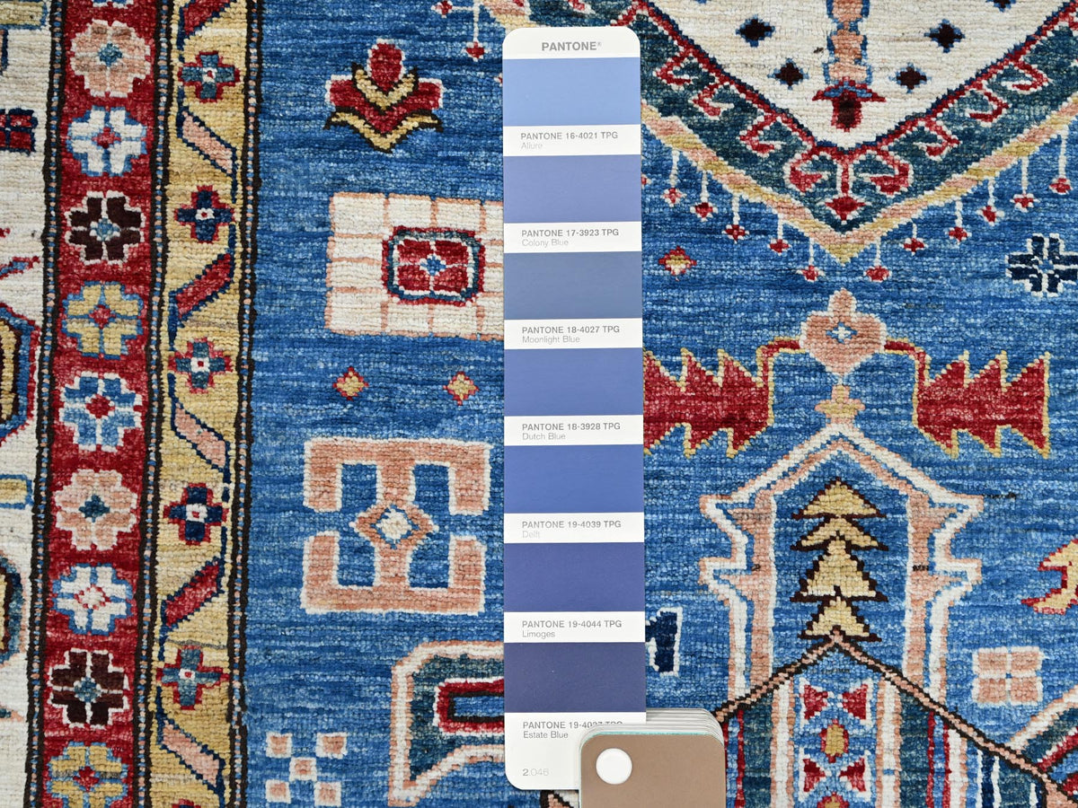 Kazak Tribal hand-knotted wool rug in Blue, 9'11" x 13'8", SKU O086553