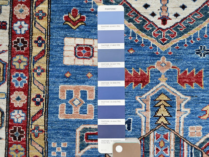 Kazak Tribal hand-knotted wool rug in Blue, 9'11" x 13'8", SKU O086553