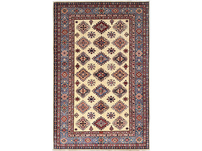Ivory 5'11" x 9'3" Kazak Hand knotted Wool Rug - Sku: O086559