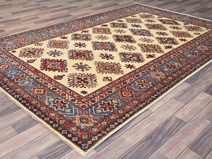 Ivory 5'11" x 9'3" Kazak Hand knotted Wool Rug - Sku: O086559