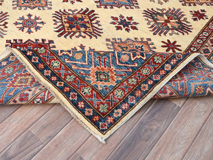 Ivory 5'11" x 9'3" Kazak Hand knotted Wool Rug - Sku: O086559