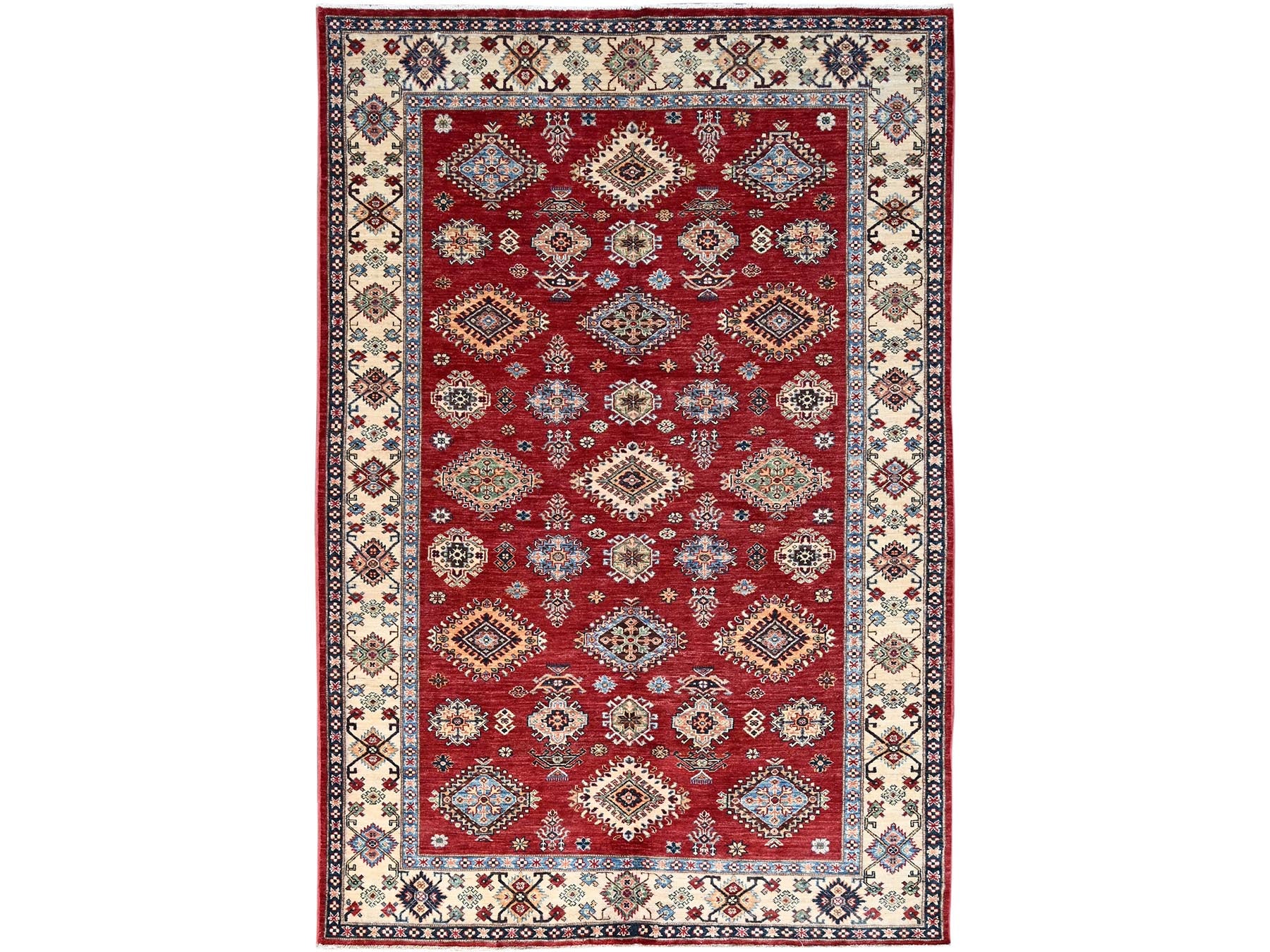 Kazak Tribal hand-knotted wool rug in Red, 6'0" x 8'8", SKU O086560