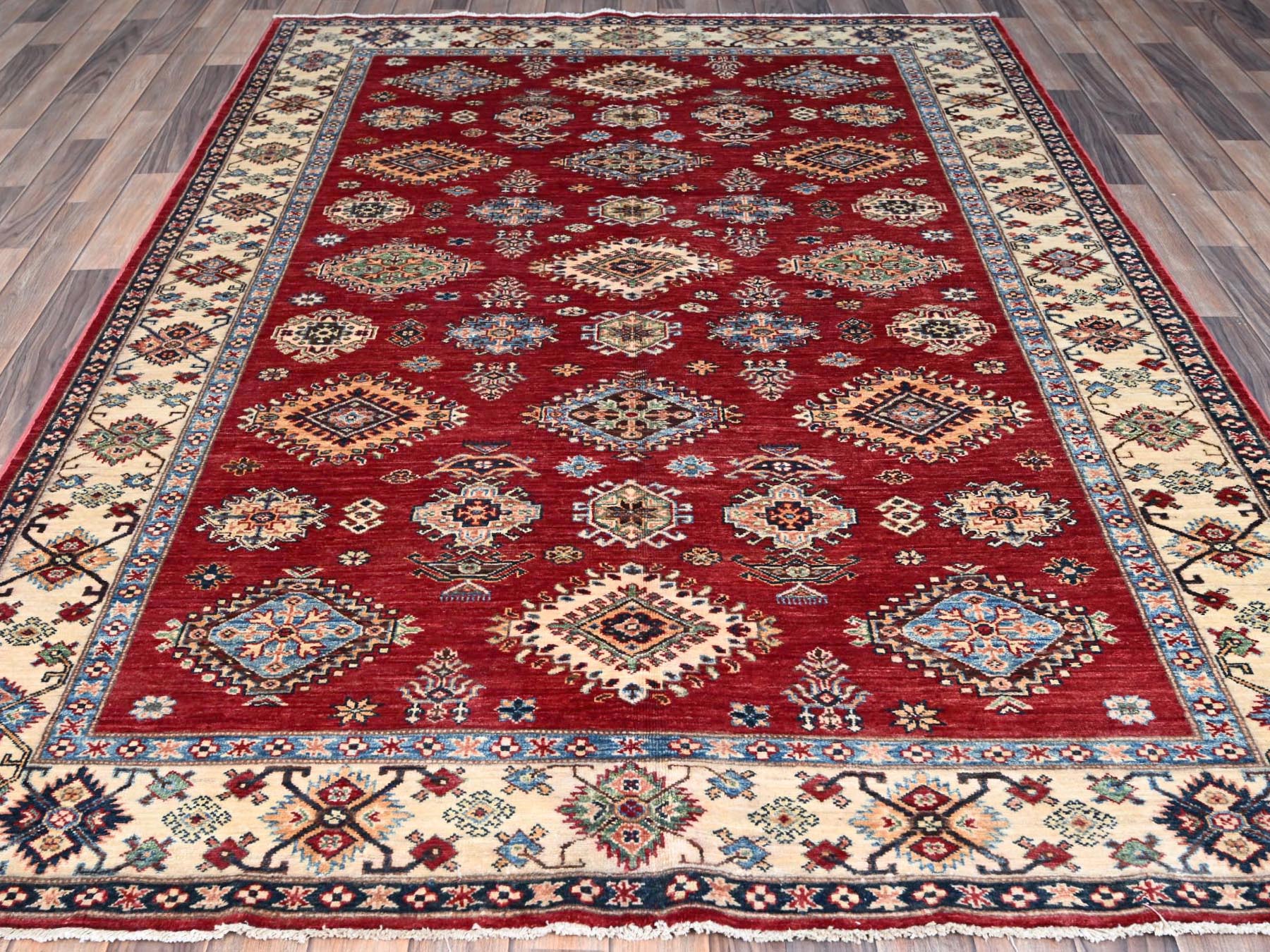 Kazak Tribal hand-knotted wool rug in Red, 6'0" x 8'8", SKU O086560