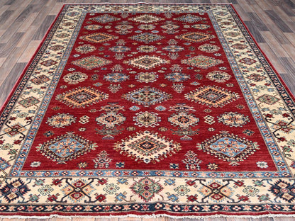 Red 6'0" x 8'8" Tribal Hand knotted Wool Rug - Sku: O086560