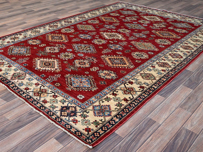 Red 6'0" x 8'8" Tribal Hand knotted Wool Rug - Sku: O086560