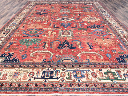 Red 10'1" x 13'11" Traditional Hand knotted Wool Rug - Sku: O086576