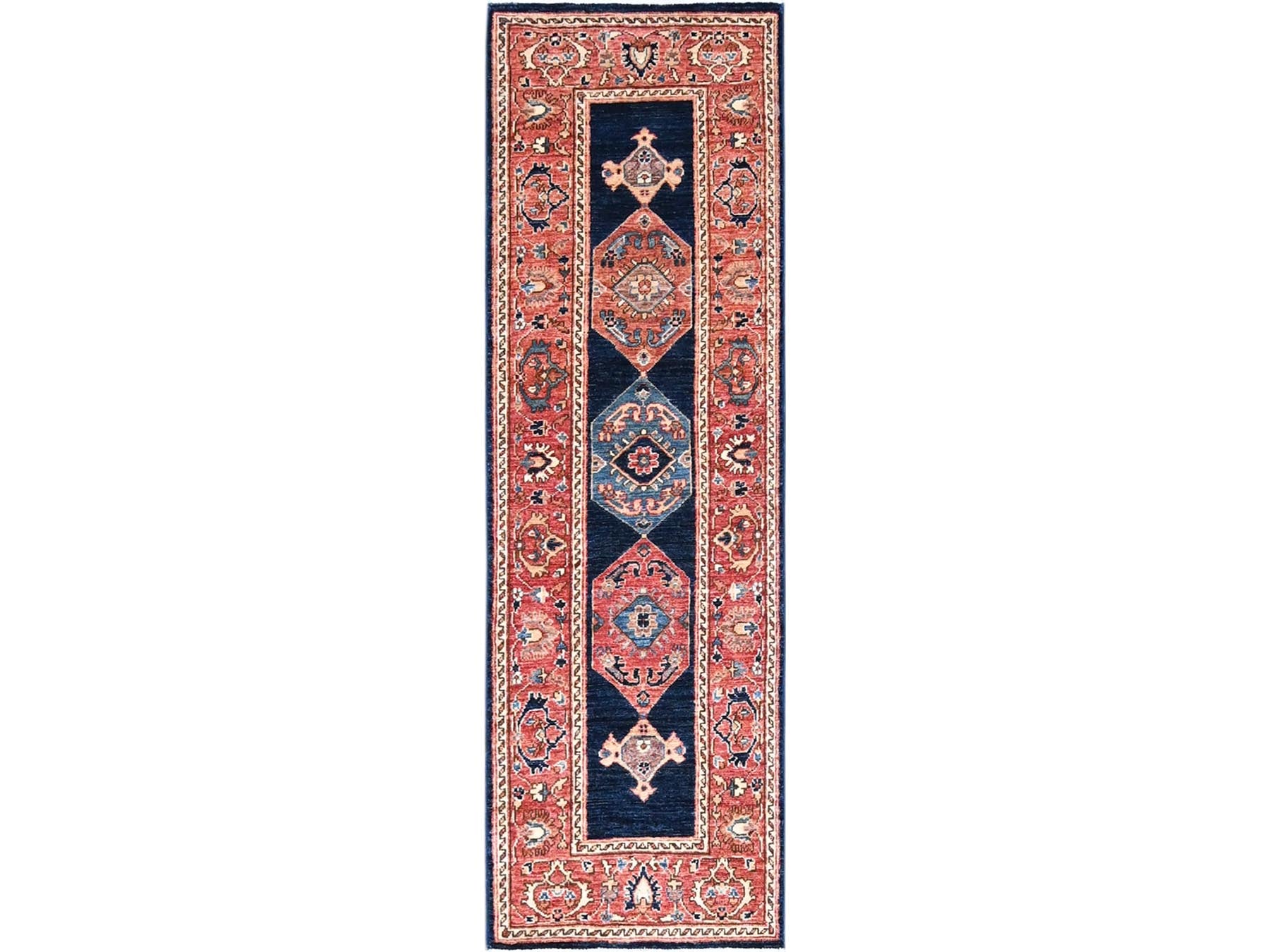 Blue 2'0" x 6'1" Traditional Hand knotted Wool Rug - Sku: O086596