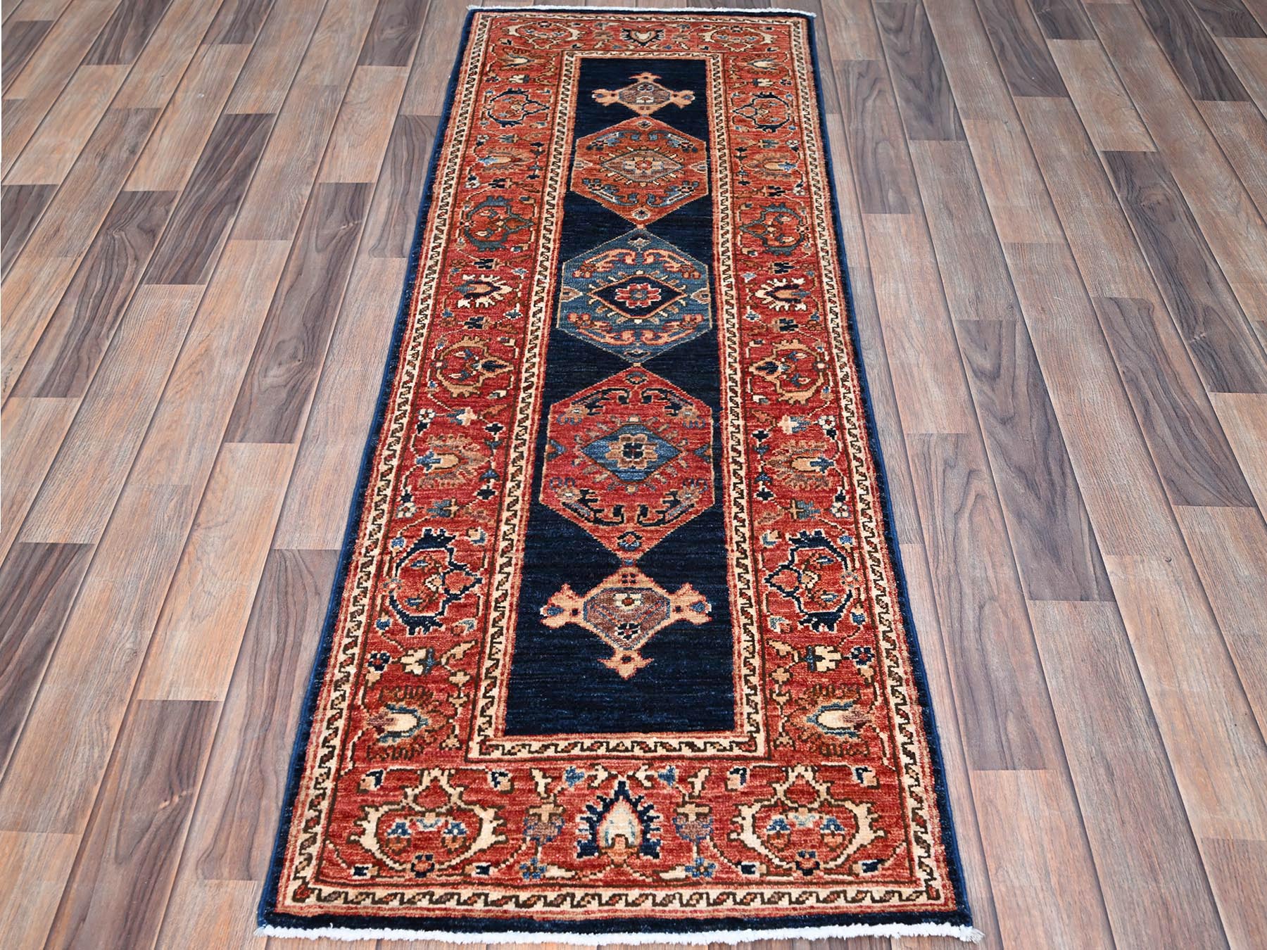 Blue 2'0" x 6'1" Traditional Hand knotted Wool Rug - Sku: O086596