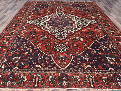 Red 8'7" x 11'2" Vintage Hand knotted Wool Rug - Sku: O086618