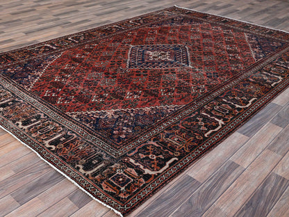 Red 6'9" x 10'0" Vintage Hand knotted Wool Rug - Sku: O086622