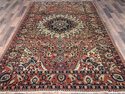Red 5'3" x 8'6" Vintage Hand knotted Wool Rug - Sku: O086624