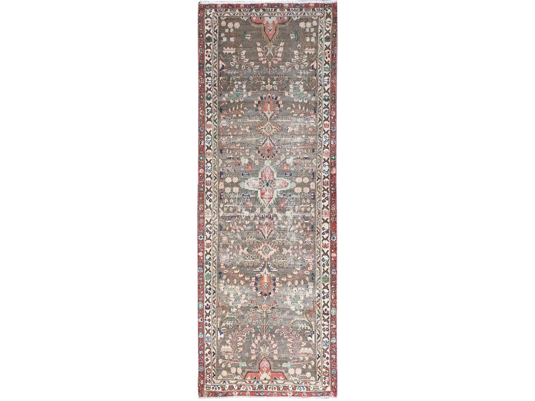 Brown 3'3" x 9'5" Vintage Hand knotted Wool Rug - Sku: O086638