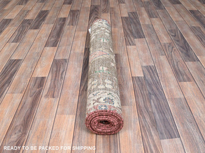 Brown 3'3" x 9'5" Vintage Hand knotted Wool Rug - Sku: O086638