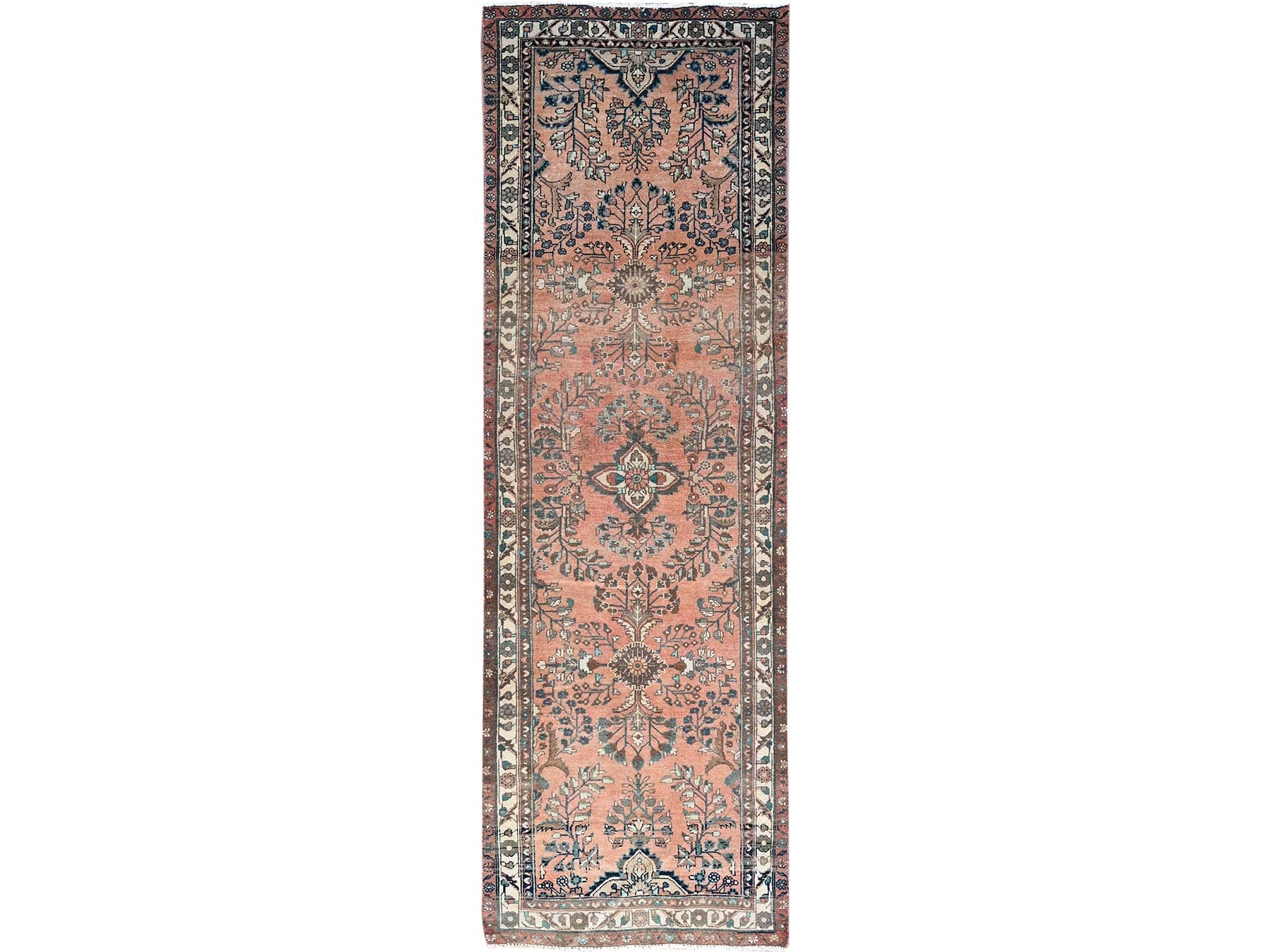 Red 3'5" x 10'2" Vintage Hand knotted Wool Rug - Sku: O086642