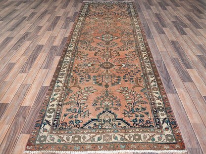 Red 3'5" x 10'2" Vintage Hand knotted Wool Rug - Sku: O086642