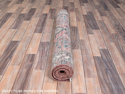 Red 3'5" x 10'2" Vintage Hand knotted Wool Rug - Sku: O086642