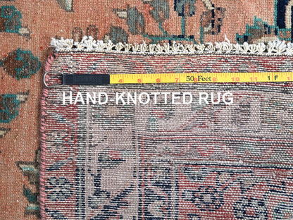 Red 3'5" x 10'2" Vintage Hand knotted Wool Rug - Sku: O086642