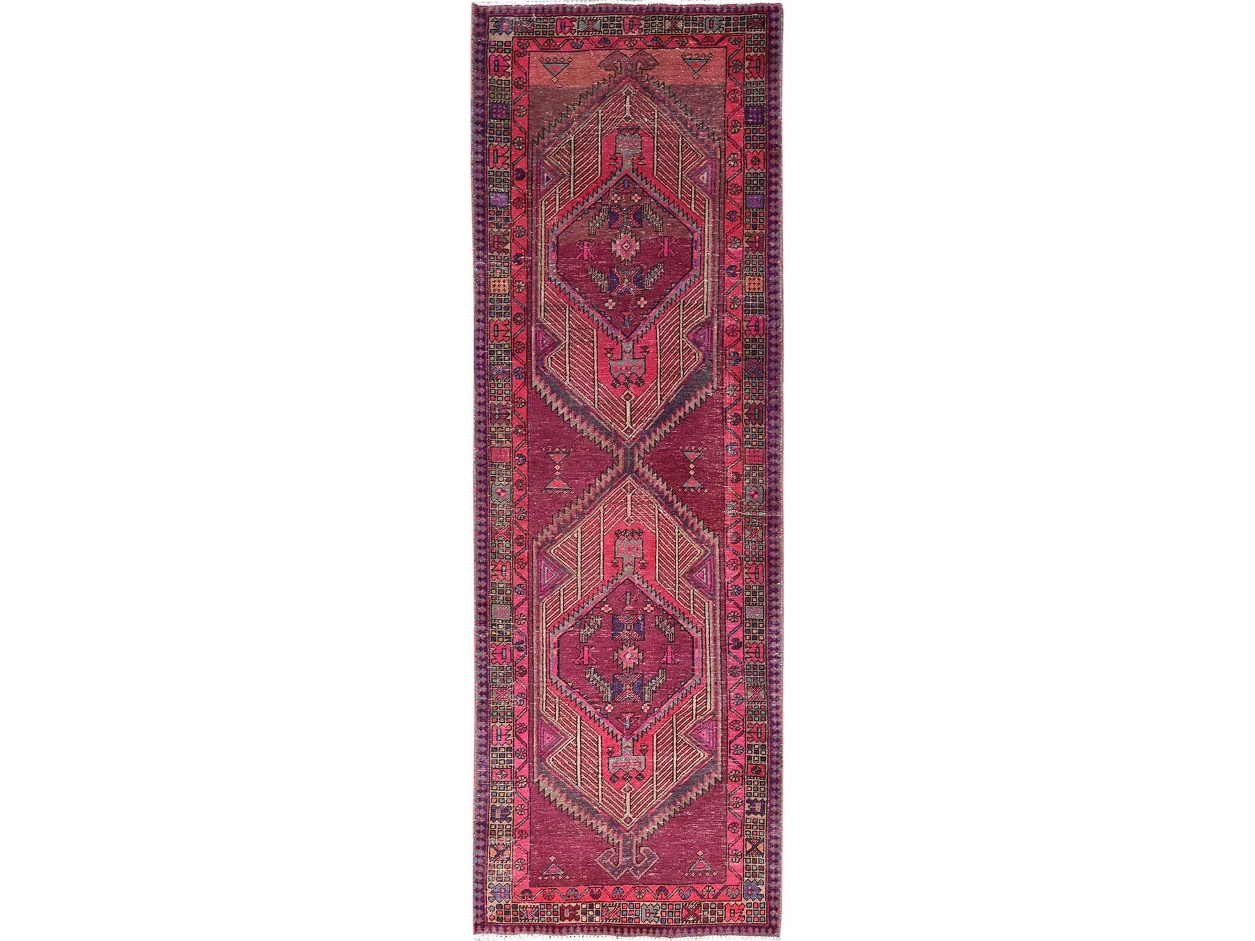 Serapi Vintage hand-knotted wool runner in Pink, 3'8" x 10'10", SKU O086660