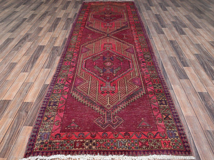 Pink 3'8" x 10'10" Vintage Hand knotted Wool Rug - Sku: O086660