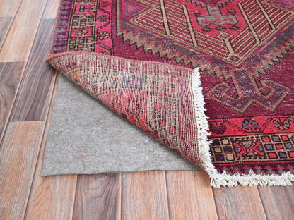 Pink 3'8" x 10'10" Vintage Hand knotted Wool Rug - Sku: O086660