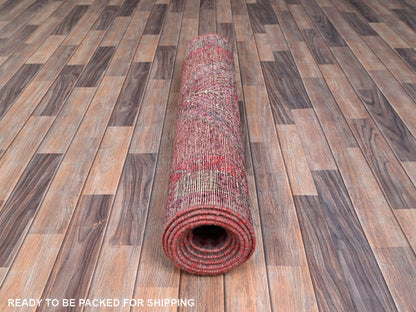 Pink 3'8" x 10'10" Vintage Hand knotted Wool Rug - Sku: O086660