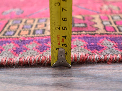 Pink 3'8" x 10'10" Vintage Hand knotted Wool Rug - Sku: O086660
