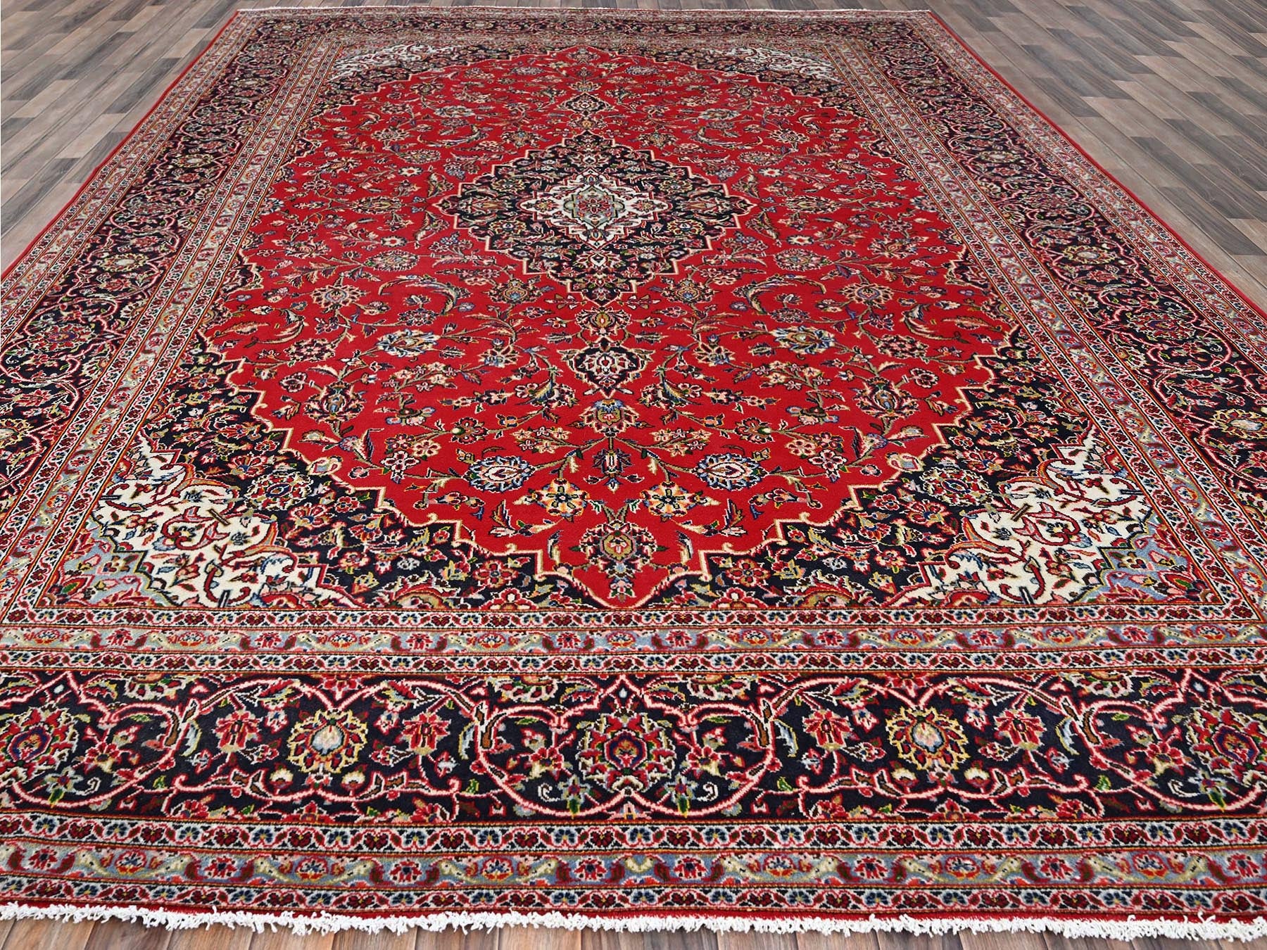 Kashan Persian hand-knotted wool rug in Red, 9'10" x 13'1", SKU O086700