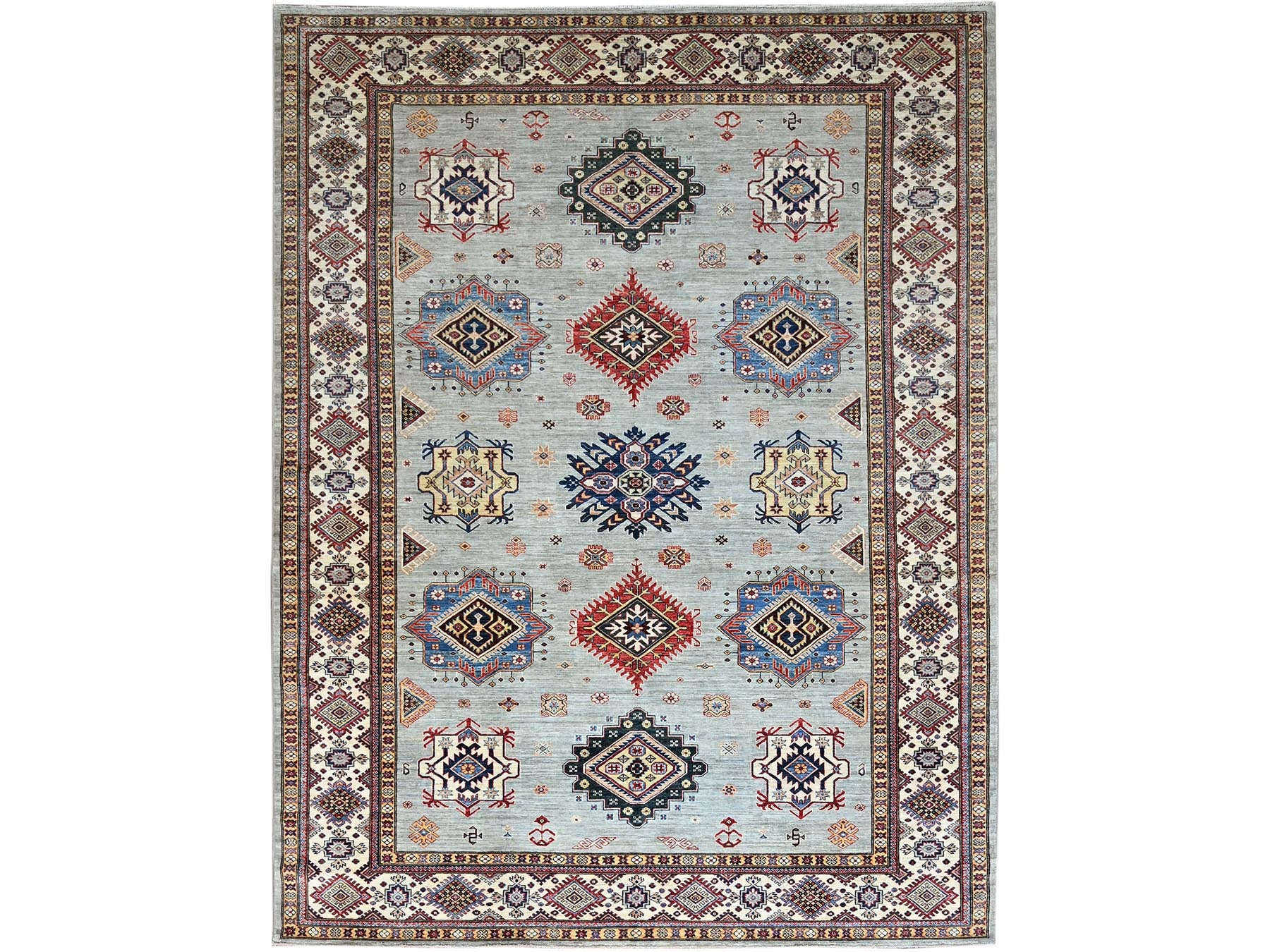 Kazak Tribal hand-knotted wool rug in Green, 9'0" x 11'9", SKU O086713