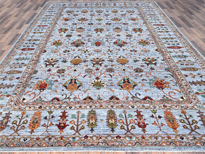 Grey 9'2" x 12'4" Tribal & Geometric Hand knotted Wool Rug - Sku: O086715