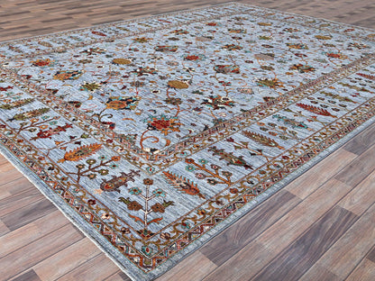 Grey 9'2" x 12'4" Tribal & Geometric Hand knotted Wool Rug - Sku: O086715