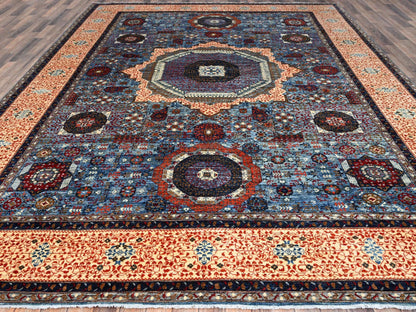 Mamluk Traditional hand-knotted wool rug in Blue, 10'1" x 13'5", SKU O086733
