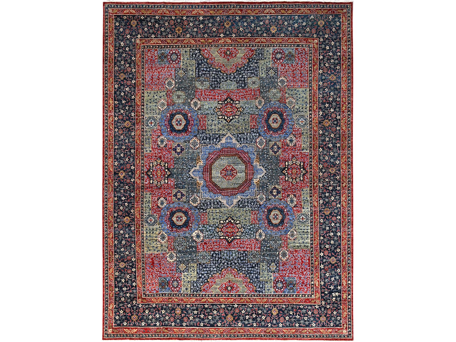 Mamluk Traditional hand-knotted wool rug in Blue, 9'0" x 12'0", SKU O086735