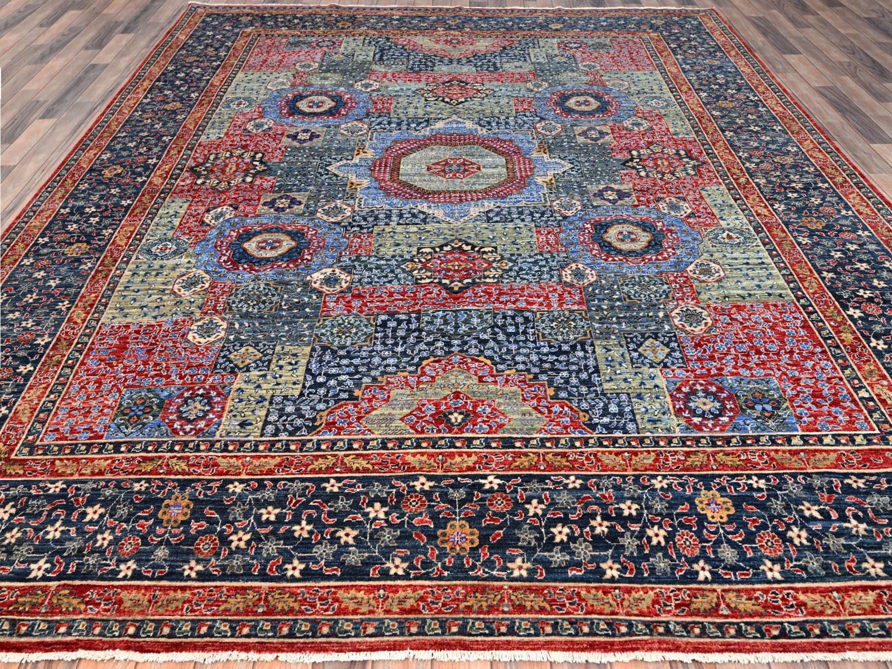 Mamluk Traditional hand-knotted wool rug in Blue, 9'0" x 12'0", SKU O086735