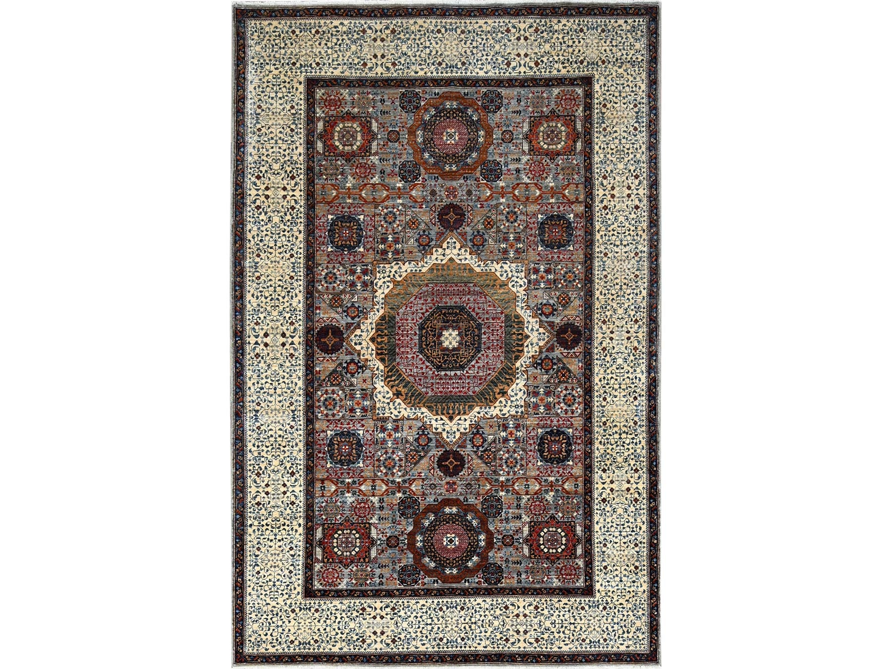 Mamluk Traditional hand-knotted wool rug in Gray, 6'1" x 9'3", SKU O086742
