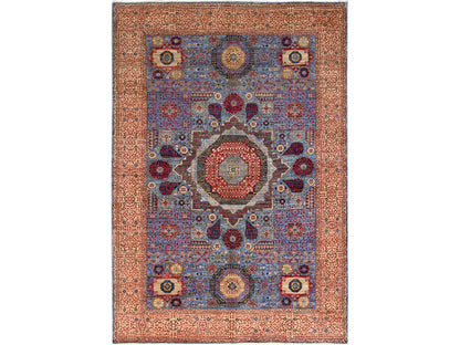 Blue 6'1" x 9'0" Mamluk Hand knotted Wool Rug - Sku: O086743