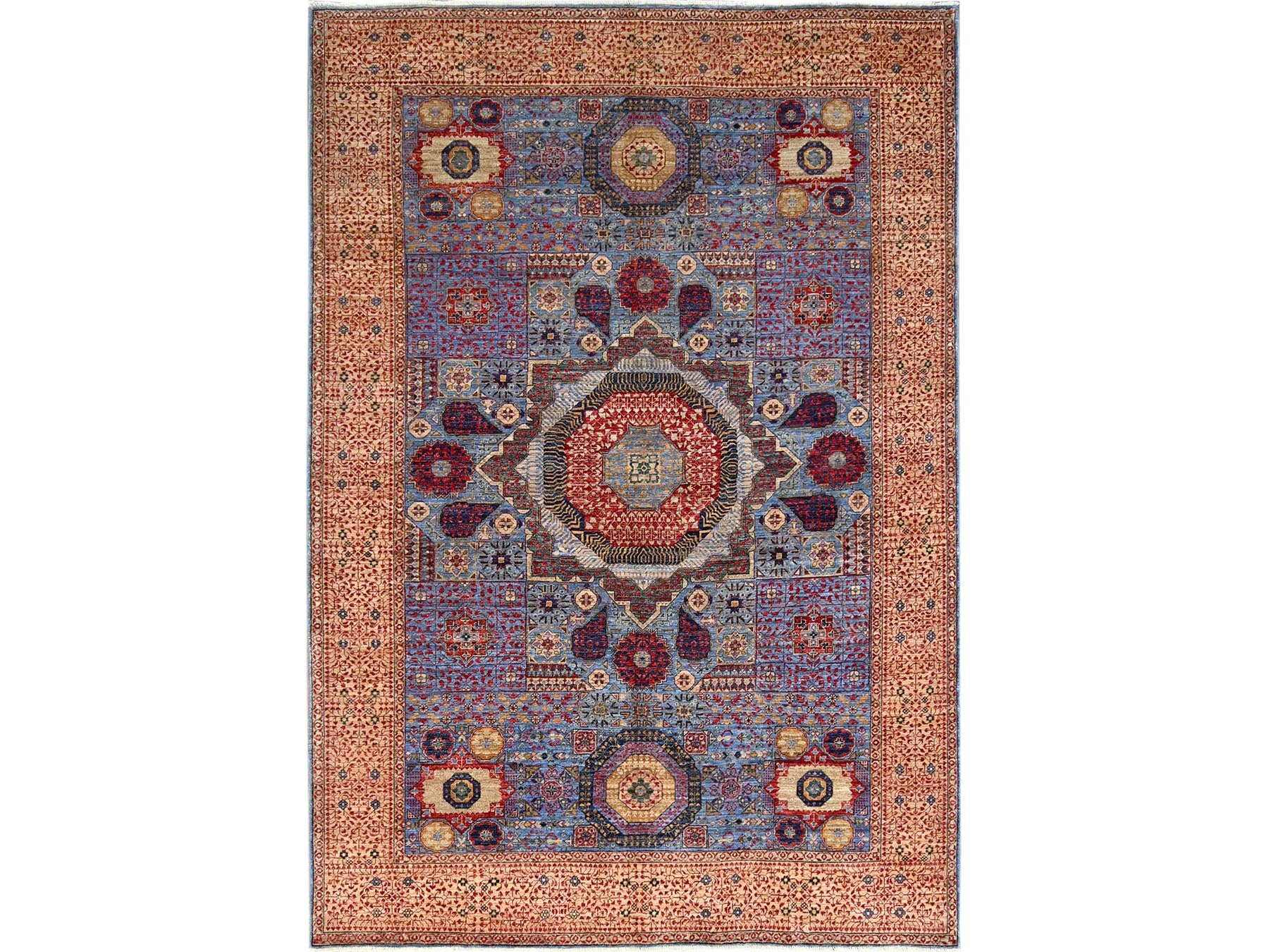 Mamluk Traditional hand-knotted wool rug in Blue, 6'1" x 9'0", SKU O086743