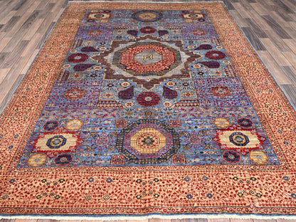 Blue 6'1" x 9'0" Mamluk Hand knotted Wool Rug - Sku: O086743