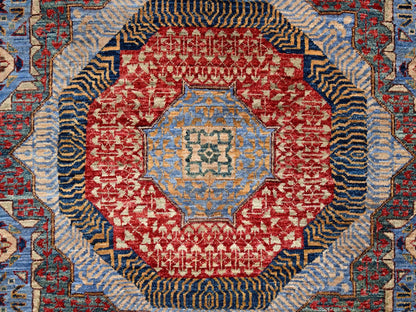 Blue 6'1" x 9'0" Mamluk Hand knotted Wool Rug - Sku: O086743