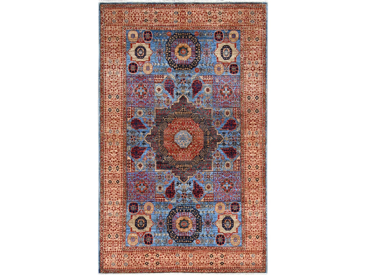 Mamluk Traditional hand-knotted wool rug in Blue, 4'0" x 6'5", SKU O086746