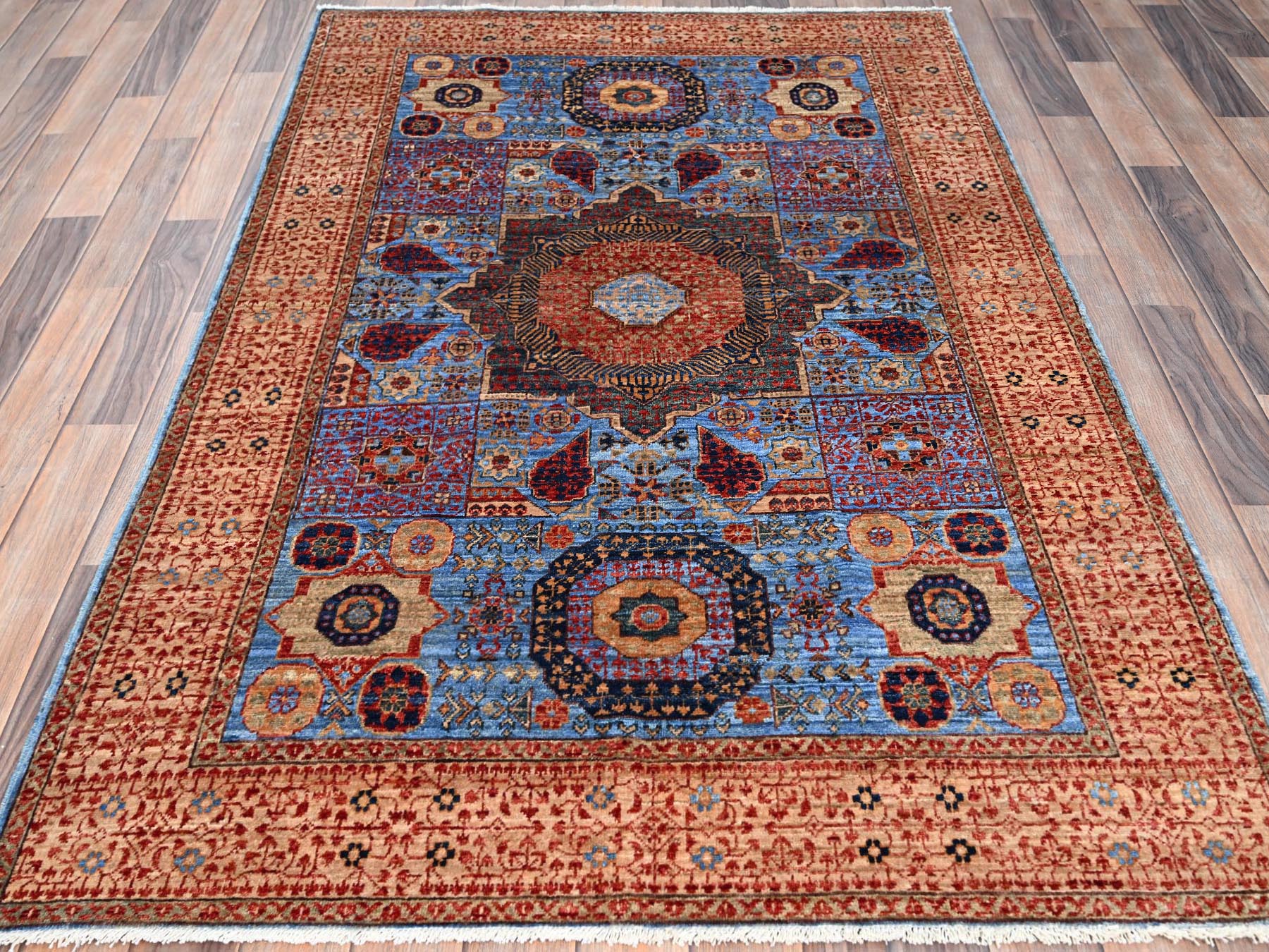 Mamluk Traditional hand-knotted wool rug in Blue, 4'0" x 6'5", SKU O086746