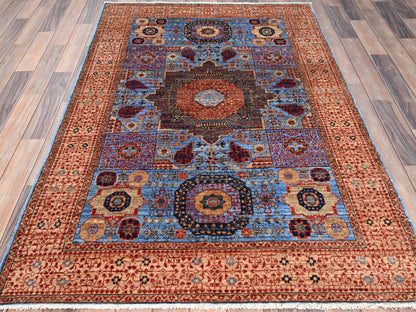 Mamluk Traditional hand-knotted wool rug in Blue, 4'0" x 6'5", SKU O086746