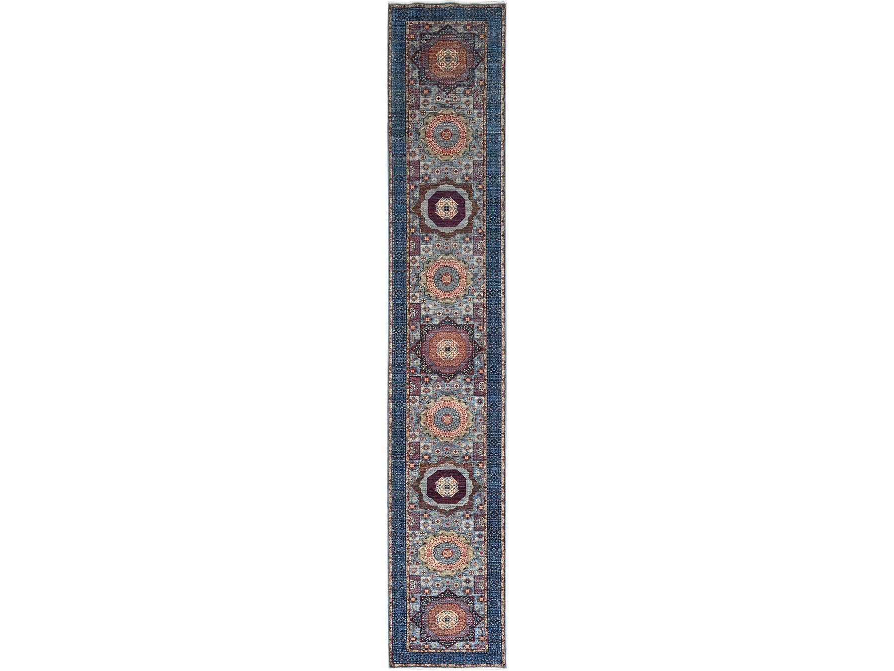 Mamluk Traditional hand-knotted wool runner in Blue, 2'8" x 15'4", SKU O086759