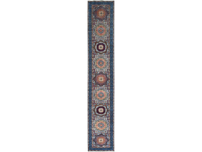 Mamluk Traditional hand-knotted wool runner in Blue, 2'8" x 15'4", SKU O086759