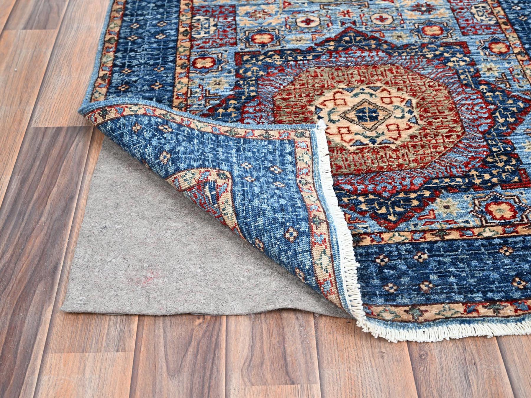 Mamluk Traditional hand-knotted wool runner in Blue, 2'8" x 15'4", SKU O086759