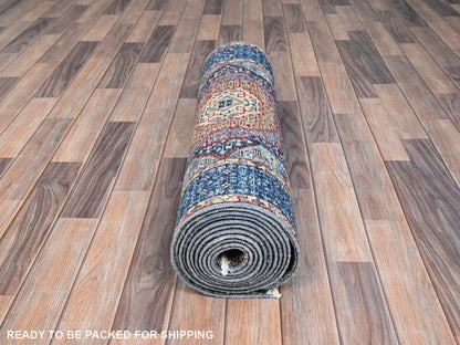 Mamluk Traditional hand-knotted wool runner in Blue, 2'8" x 15'4", SKU O086759
