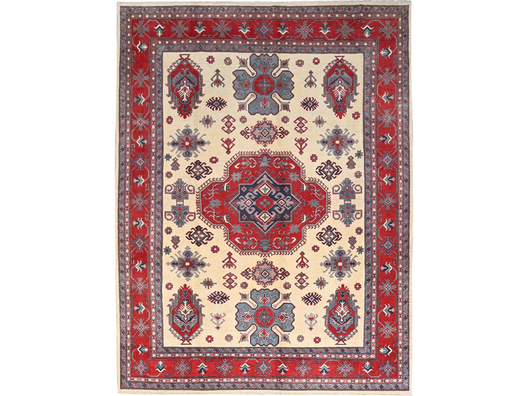 Kazak Tribal hand-knotted wool rug in Ivory, 8'10" x 11'8", SKU O086769