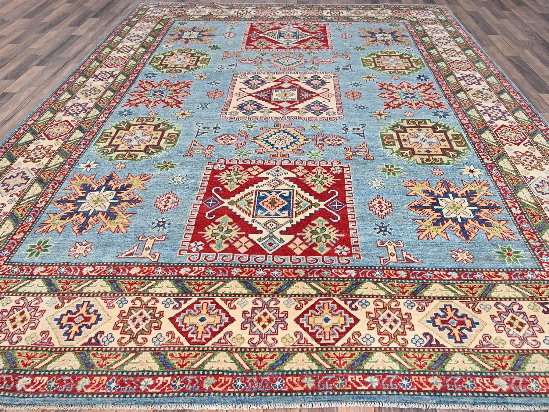 Kazak Tribal hand-knotted wool rug in Blue, 8'11" x 11'9", SKU O086770