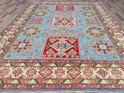 Kazak Tribal hand-knotted wool rug in Blue, 8'11" x 11'9", SKU O086770