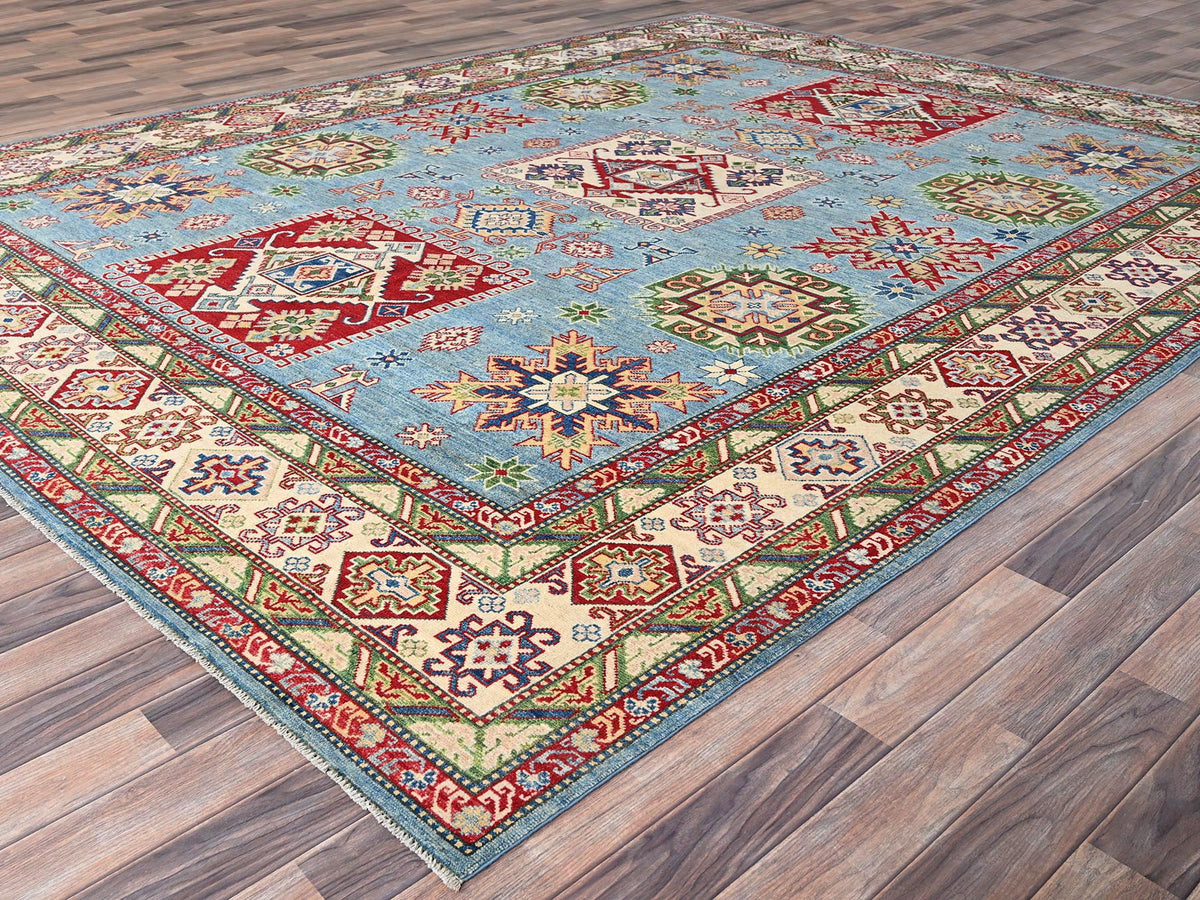 Kazak Tribal hand-knotted wool rug in Blue, 8'11" x 11'9", SKU O086770