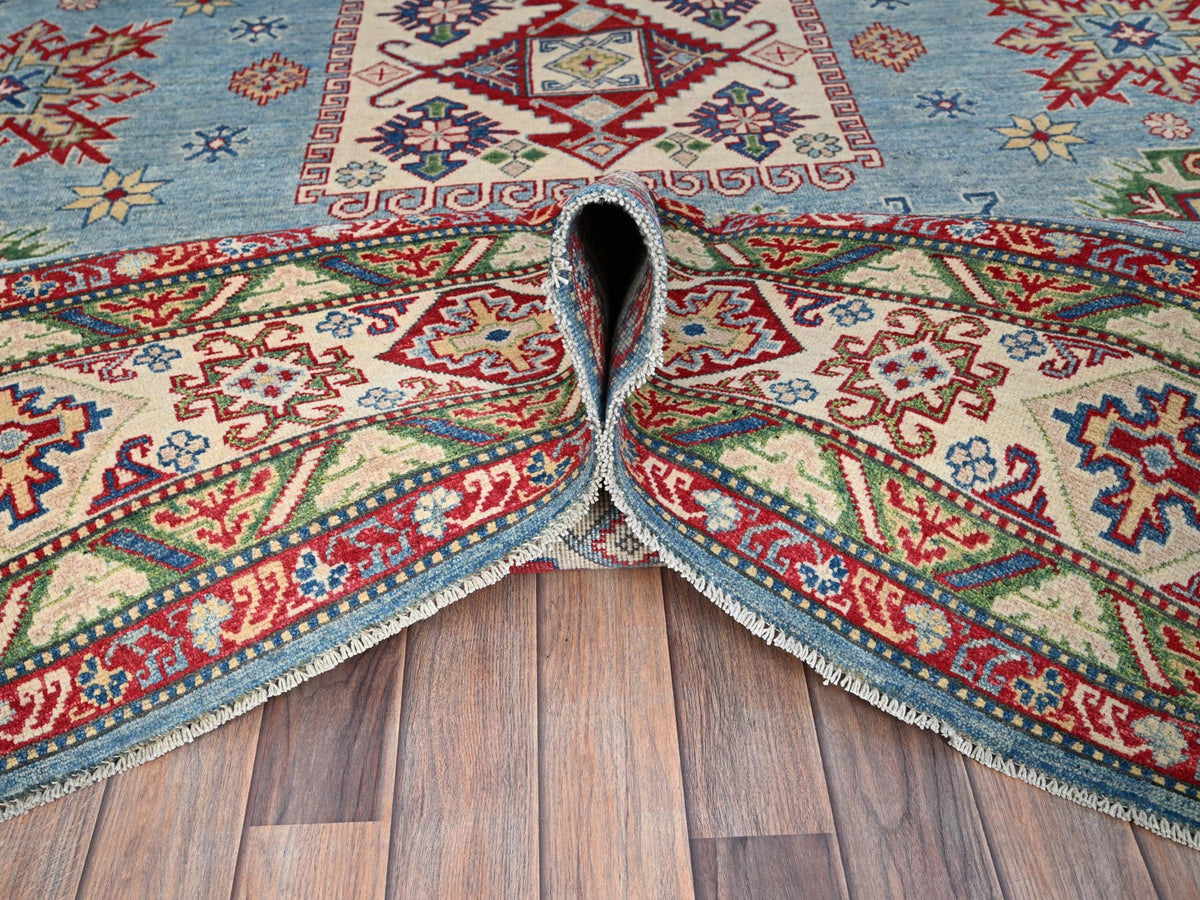Kazak Tribal hand-knotted wool rug in Blue, 8'11" x 11'9", SKU O086770
